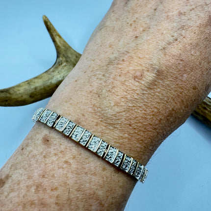 Vintage Silver Tennis Bracelet - Diamond Chip, Stackable Everyday Wear
