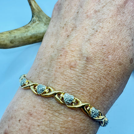 Vintage Diamond Chip Heart Tennis Bracelet: Golden Sterling Silver XO Jewelry