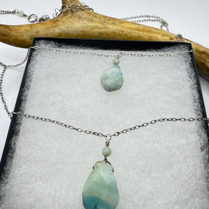 Vintage Sterling Silver Double Green Amazonite Y Necklace Layered Stacking