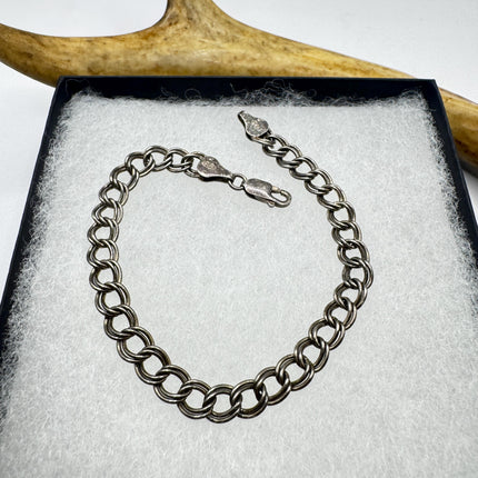 Vintage Silver Charm Bracelet: Layered Mesh Chain, 925 Sterling
