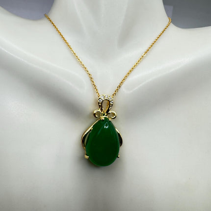 Vintage Green Jade Deco Choker Necklace - Golden Bronze