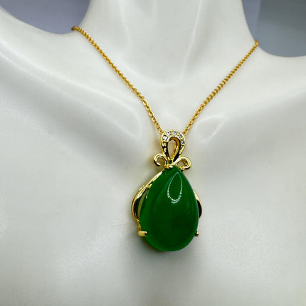Vintage Green Jade Deco Choker Necklace - Golden Bronze