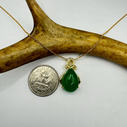 Vintage Green Jade Deco Choker Necklace - Golden Bronze