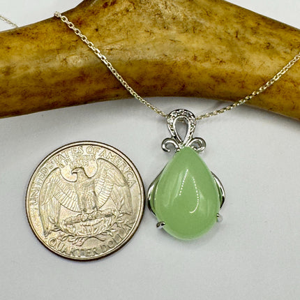 Vintage Green Jade Deco Choker Pendant Necklace - 925 Sterling Silver chain