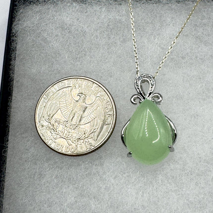 Vintage Green Jade Deco Choker Pendant Necklace - 925 Sterling Silver chain