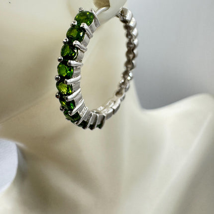 Vintage Green Chrome Diopside 925 Sterling Silver Hoop Earrings