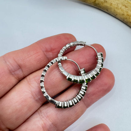 Vintage Green Chrome Diopside 925 Sterling Silver Hoop Earrings
