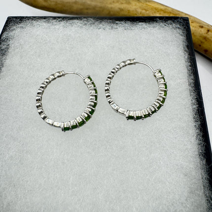 Vintage Green Chrome Diopside 925 Sterling Silver Hoop Earrings