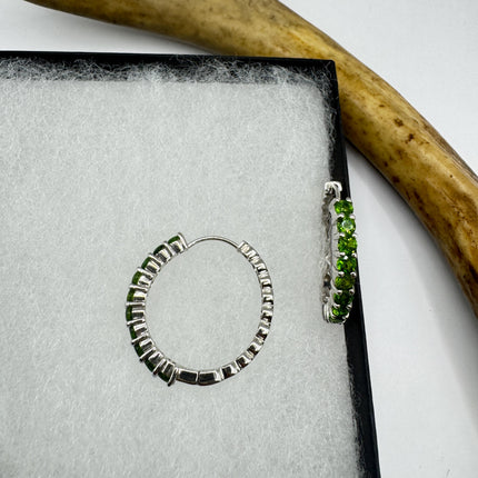 Vintage Green Chrome Diopside 925 Sterling Silver Hoop Earrings