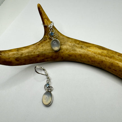 Vintage Moonstone Dangle Earrings Sterling Silver Fish Design Statement Lever backs
