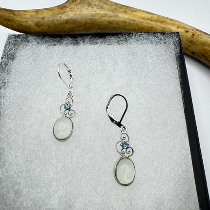 Vintage Moonstone Dangle Earrings Sterling Silver Fish Design Statement Lever backs