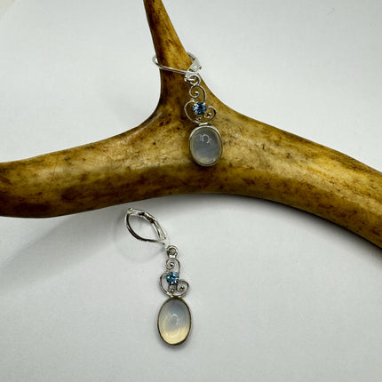 Vintage Moonstone Dangle Earrings Sterling Silver Fish Design Statement Lever backs