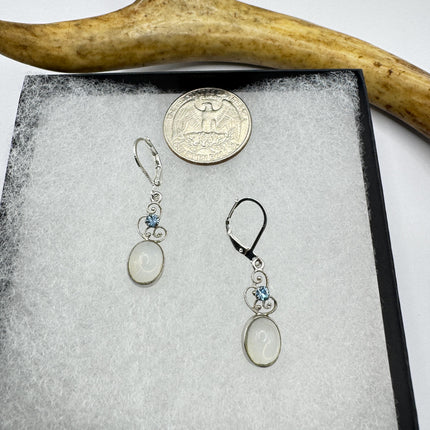 Vintage Moonstone Dangle Earrings Sterling Silver Fish Design Statement Lever backs