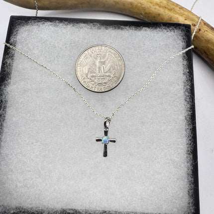 Tiny Fire Opal Cross Necklace - Sterling Silver Minimalist Jewelry