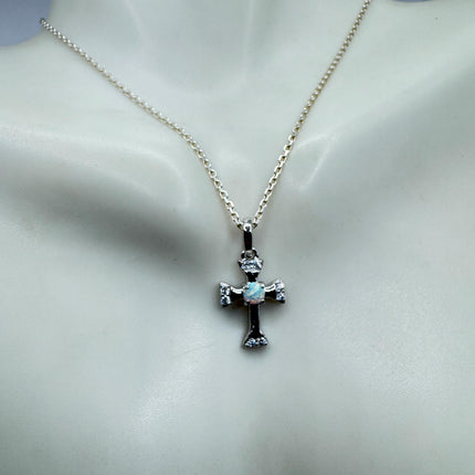 Tiny Fire Opal Cross Necklace - Sterling Silver Minimalist Jewelry