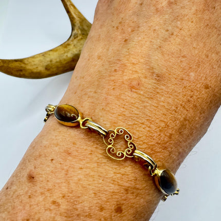 Vintage Tigers Eye 10k Gold Filled Chain Bracelet: Minimalist Layering Bracelet