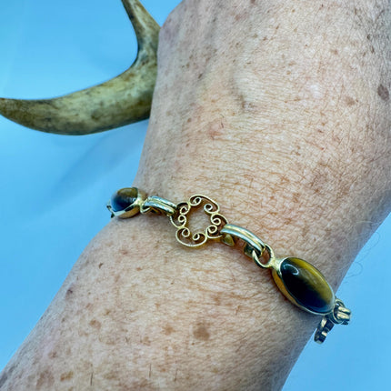 Vintage Tigers Eye 10k Gold Filled Chain Bracelet: Minimalist Layering Bracelet