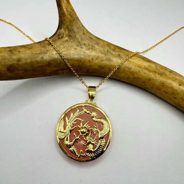 Vintage Rose Quartz Dragon Choker Gold Filled Necklace Pink Gemstone Necklace