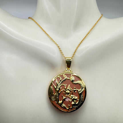 Vintage Rose Quartz Dragon Choker Gold Filled Necklace Pink Gemstone Necklace