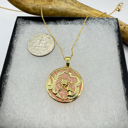 Vintage Rose Quartz Dragon Choker Gold Filled Necklace Pink Gemstone Necklace