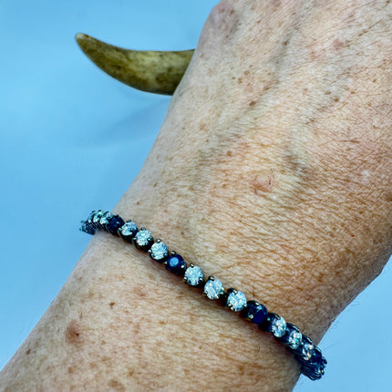 Vintage Silver Tennis Bracelet with Blue Cubic Zirconia in 925 Sterling Silver