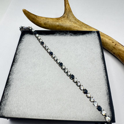 Vintage Silver Tennis Bracelet with Blue Cubic Zirconia in 925 Sterling Silver