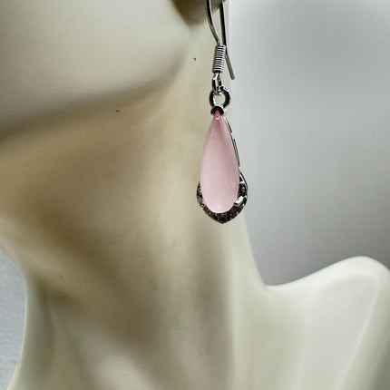 Vintage Pink Rose Quartz Earrings