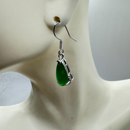 Vintage Green Jade Dangle Lucky Silver Earrings