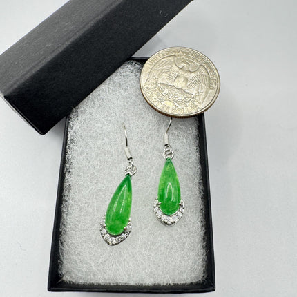Vintage Green Jade Dangle Lucky Silver Earrings