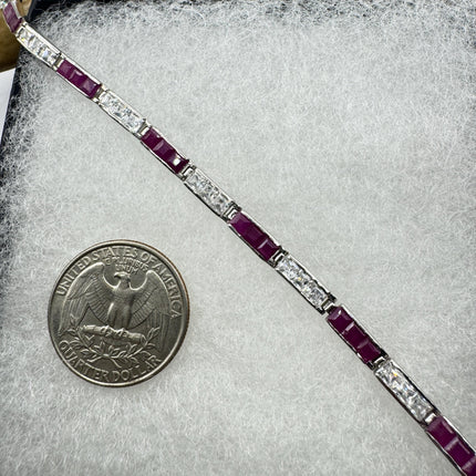 Vintage Pink Ruby and Crystal Tennis Bracelet: 925 Sterling Silver