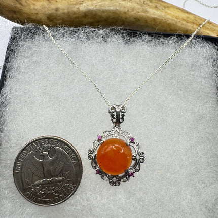 Vintage Red Carnelian and Ruby 925 Sterling Silver Necklace Everyday Bold Statement Pendant