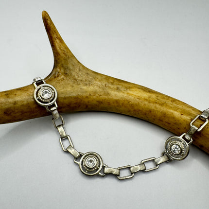 Vintage Silver Chunky Bracelet | Diamond Look Cubic Zirconia 925 Sterling Silver