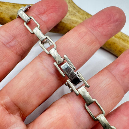 Vintage Silver Chunky Bracelet | Diamond Look Cubic Zirconia 925 Sterling Silver
