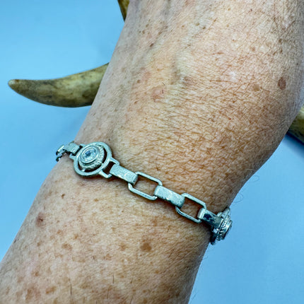Vintage Silver Chunky Bracelet | Diamond Look Cubic Zirconia 925 Sterling Silver