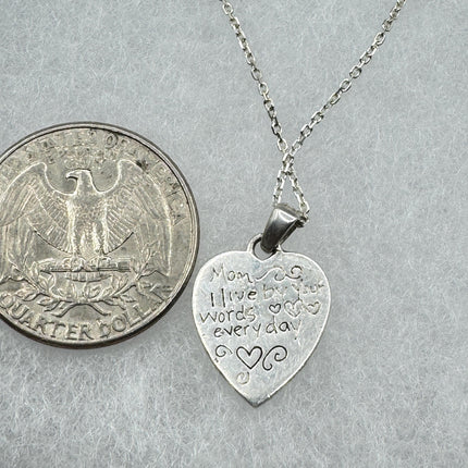 Vintage Heart 925 Sterling Silver Chain Necklace Engraved Inspirational Words
