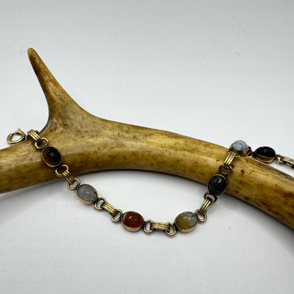 Vintage Gold Filled Scarab Bracelet - Onyx Gemstone Tennis Bracelet