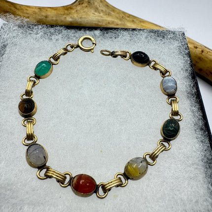 Vintage Gold Filled Scarab Bracelet - Onyx Gemstone Tennis Bracelet