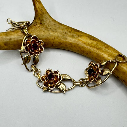 Vintage Rose Gold Filled Rose Flower Chain Bracelet