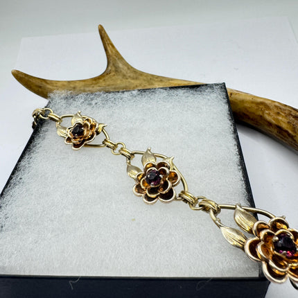 Vintage Rose Gold Filled Rose Flower Chain Bracelet