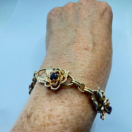 Vintage Rose Gold Filled Rose Flower Chain Bracelet