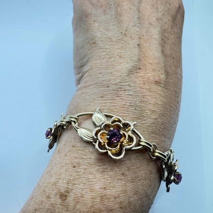 Vintage Rose Gold Filled Rose Flower Chain Bracelet
