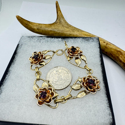 Vintage Rose Gold Filled Rose Flower Chain Bracelet