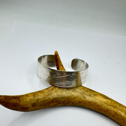 Vintage Silver Cuff Bracelet 925 Sterling Silver Elegant Engraved Edna-Small Wrist