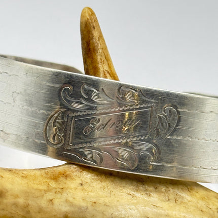 Vintage Silver Cuff Bracelet 925 Sterling Silver Elegant Engraved Edna-Small Wrist