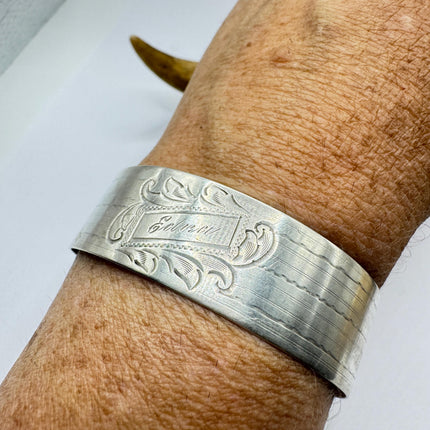 Vintage Silver Cuff Bracelet 925 Sterling Silver Elegant Engraved Edna-Small Wrist