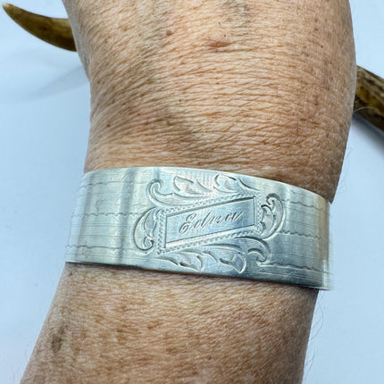 Vintage Silver Cuff Bracelet 925 Sterling Silver Elegant Engraved Edna-Small Wrist