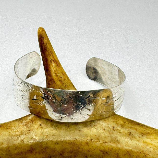 Vintage Silver Cuff Bracelet 925 Sterling Silver Elegant Engraved CHILDS Small Wrist
