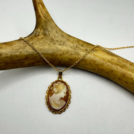 Vintage Cameo Pendant Necklace: Gold Filled Charm with Matching Chain