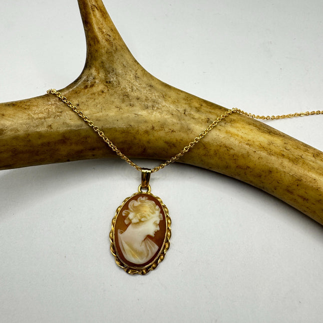 Vintage Cameo Pendant Necklace: Gold Filled Charm with Matching Chain