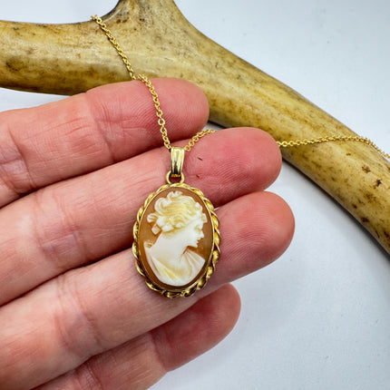 Vintage Cameo Pendant Necklace: Gold Filled Charm with Matching Chain